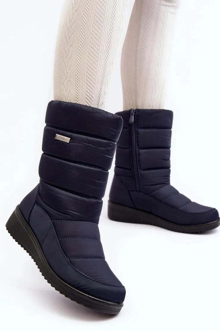 Evento Śniegowce Damskie*Ocieplane Śniegowce Na Koturnie Granatowe Calena Niebieski