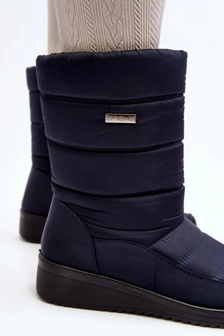 Evento Śniegowce Damskie*Ocieplane Śniegowce Na Koturnie Granatowe Calena Niebieski