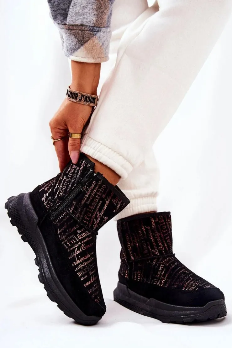 Evento Śniegowce Damskie*Ocieplane Śniegowce Z Printem Czarne Freesia