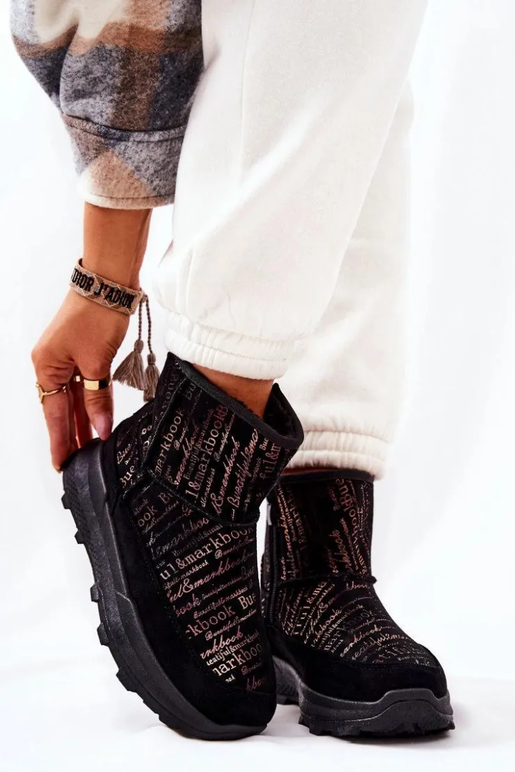 Evento Śniegowce Damskie*Ocieplane Śniegowce Z Printem Czarne Freesia