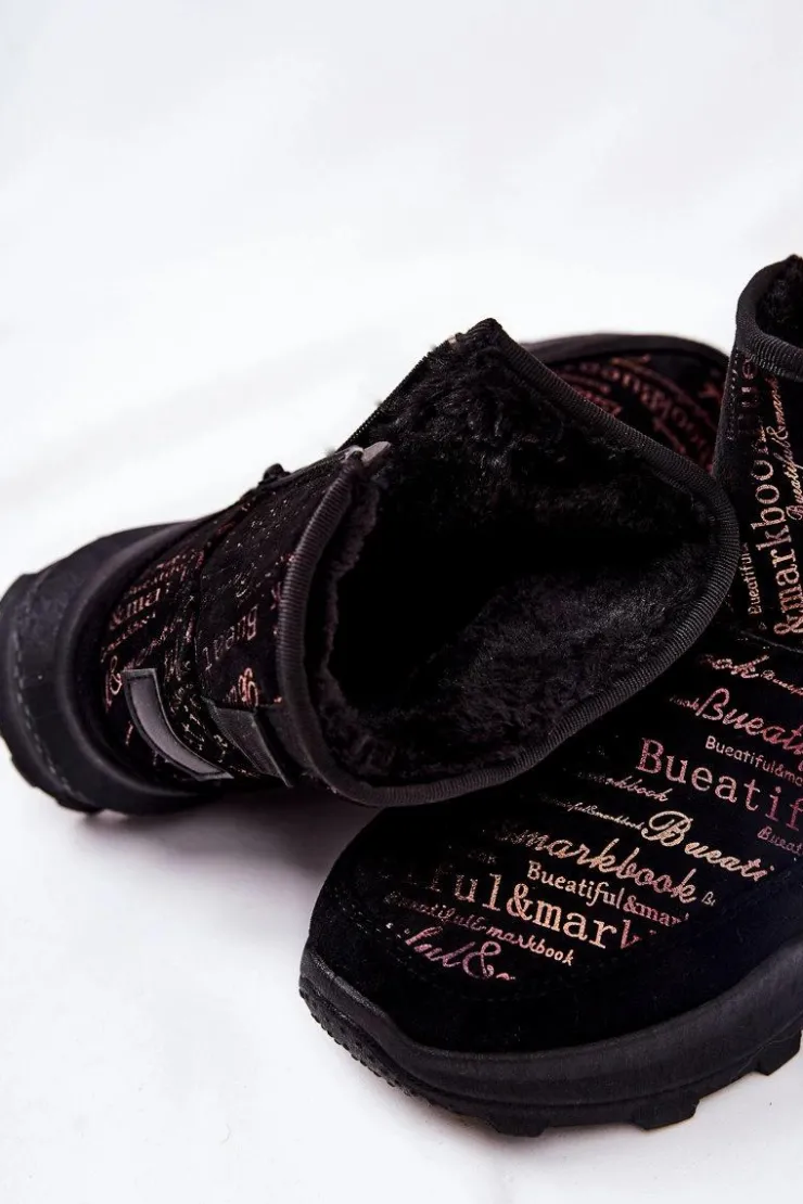 Evento Śniegowce Damskie*Ocieplane Śniegowce Z Printem Czarne Freesia