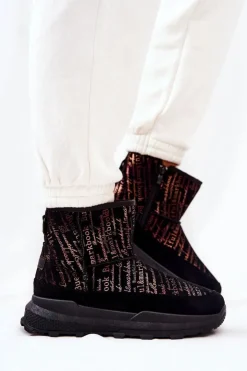 Evento Śniegowce Damskie*Ocieplane Śniegowce Z Printem Czarne Freesia