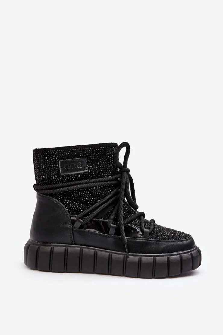 GOE Śniegowce Damskie*Ocieplane Śniegowce Zdobione Dżetami MM2N4080 Czarne