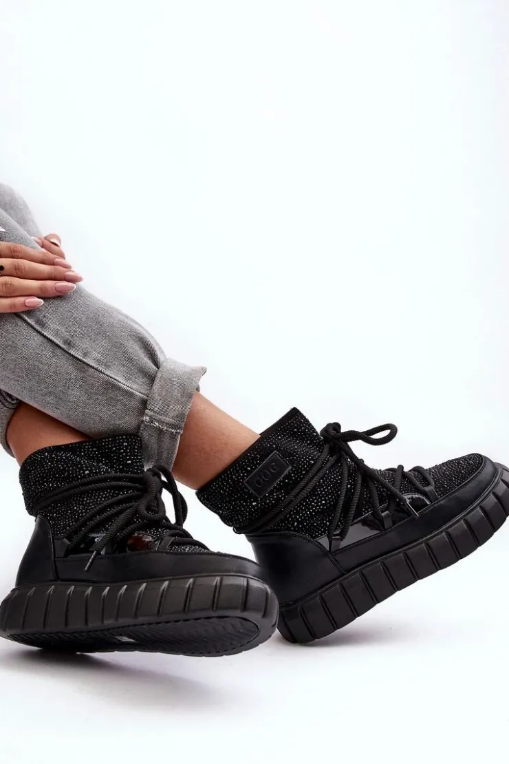 GOE Śniegowce Damskie*Ocieplane Śniegowce Zdobione Dżetami MM2N4080 Czarne