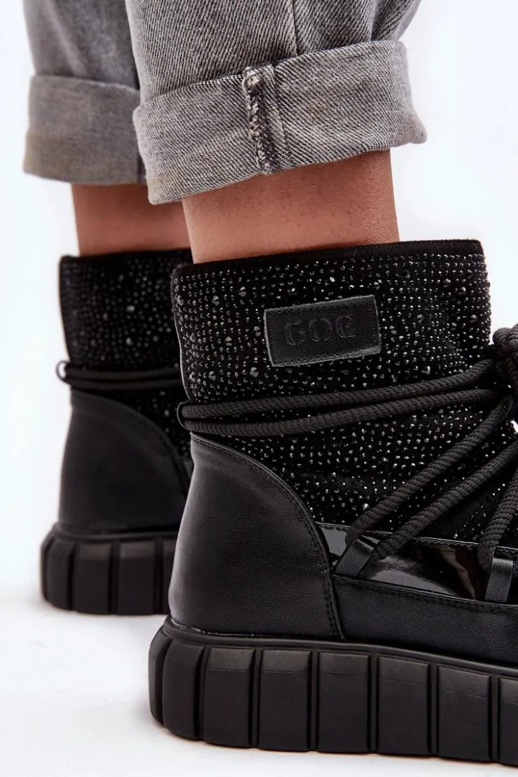 GOE Śniegowce Damskie*Ocieplane Śniegowce Zdobione Dżetami MM2N4080 Czarne