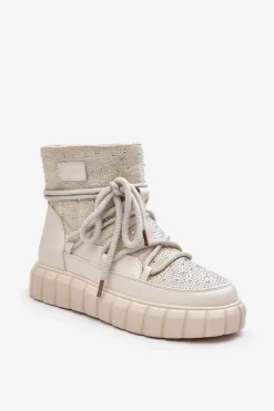 GOE Ocieplane Śniegowce Zdobione Dżetami MM2N4081 Beżowe