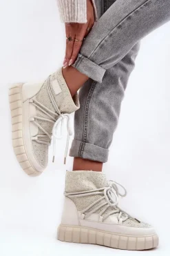 GOE Ocieplane Śniegowce Zdobione Dżetami MM2N4081 Beżowe