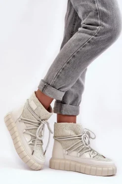 GOE Ocieplane Śniegowce Zdobione Dżetami MM2N4081 Beżowe