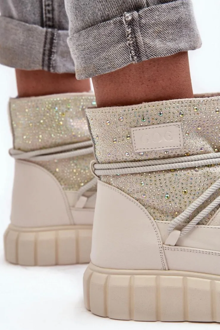 GOE Ocieplane Śniegowce Zdobione Dżetami MM2N4081 Beżowe