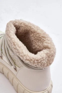 GOE Ocieplane Śniegowce Zdobione Dżetami MM2N4081 Beżowe