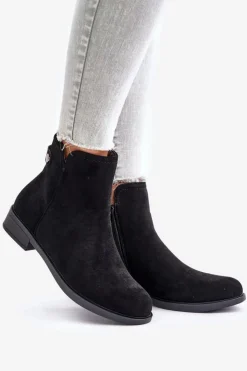 Boto Czarne Botki|Botki Zimowe Damskie*Ocieplane Niskie Botki Sztyblety Na Zamek Eko Zamszowe Czarne Telluara