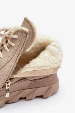 Boto Botki Ocieplane|Botki Skórzane*Ocieplane Skórzane Botki Damskie Na Platformie Beżowe Lemar Jevette Beżowy