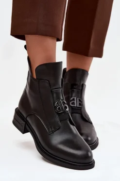 Boto Botki Ocieplane|Botki Na Obcasie*Ocieplane Skórzane Botki Damskie Z Ozdobnym Detalem Czarne Briselda Czarny