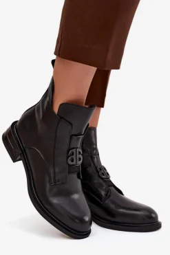 Boto Botki Ocieplane|Botki Na Obcasie*Ocieplane Skórzane Botki Damskie Z Ozdobnym Detalem Czarne Briselda Czarny