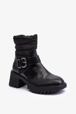 Boto Botki Ocieplane|Czarne Botki*Ocieplane Skórzane Botki Z Klamrą Czarne Osonia Czarny