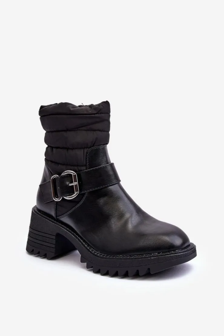 Boto Botki Ocieplane|Czarne Botki*Ocieplane Skórzane Botki Z Klamrą Czarne Osonia Czarny