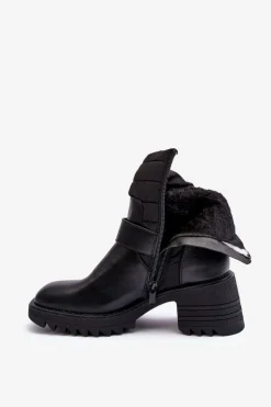 Boto Botki Ocieplane|Czarne Botki*Ocieplane Skórzane Botki Z Klamrą Czarne Osonia Czarny