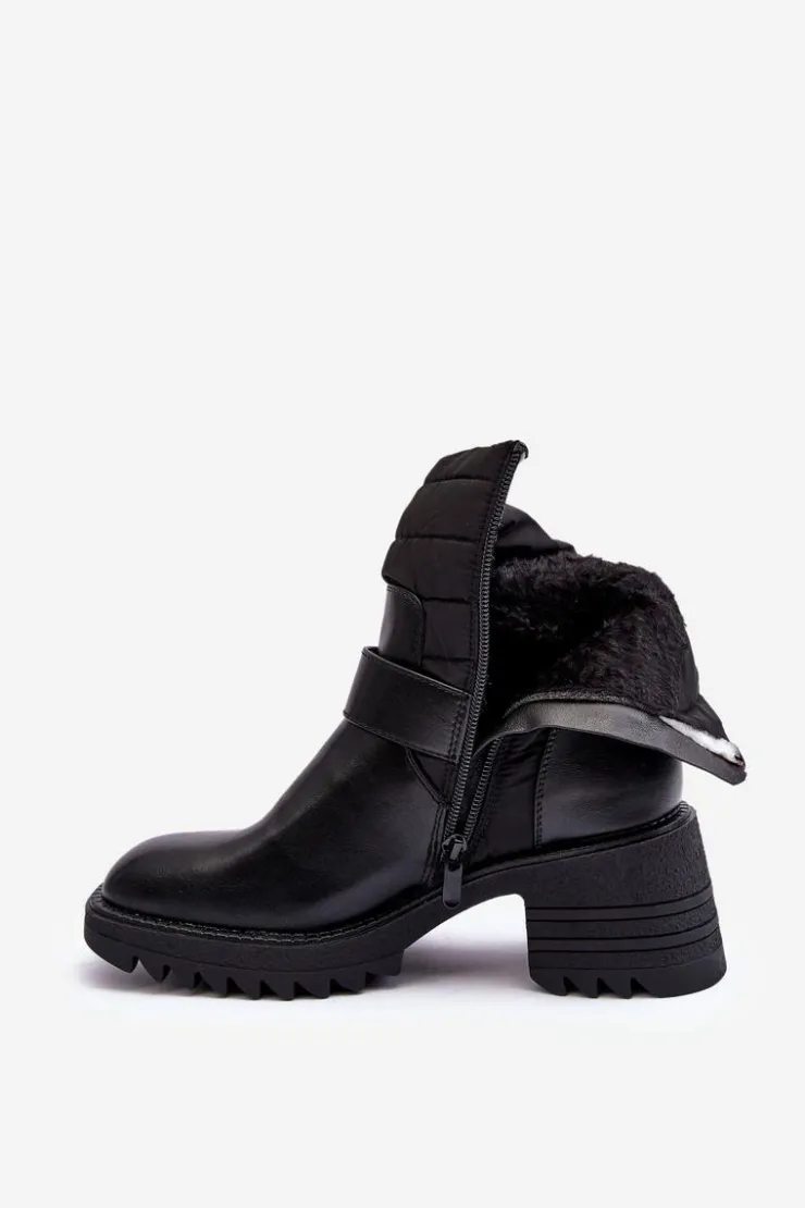Boto Botki Ocieplane|Czarne Botki*Ocieplane Skórzane Botki Z Klamrą Czarne Osonia Czarny
