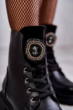 Damskie Damskie buty S.Barski Ocieplane Skórzane Botki Z Ozdobą Czarne Blandi