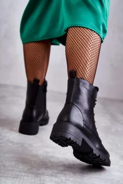 Damskie Damskie buty S.Barski Ocieplane Skórzane Botki Z Ozdobą Czarne Blandi