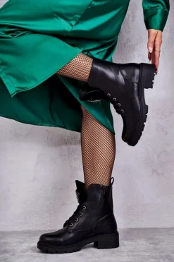 Damskie Damskie buty S.Barski Ocieplane Skórzane Botki Z Ozdobą Czarne Blandi