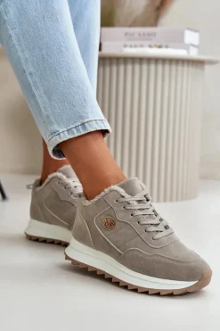 Best Boto Ocieplane Skórzane Buty Sportowe Na Platformie Szare Adite