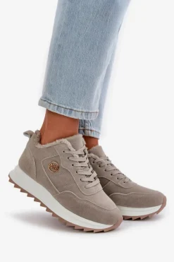 Best Boto Ocieplane Skórzane Buty Sportowe Na Platformie Szare Adite