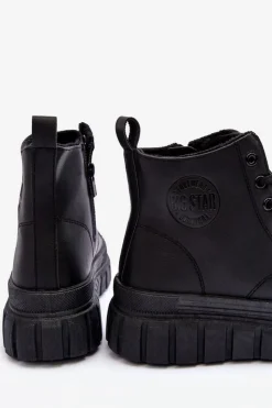 Damskie Big Star Shoes Ocieplane Skórzane Trampki Na Zamek Big Star MM274625 Czarne