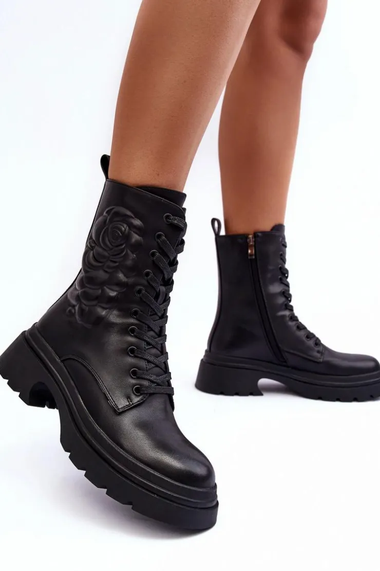 Damskie Damskie buty S.Barski Ocieplane Skórzane Workery Botki S.Barski MR870-25 Czarne