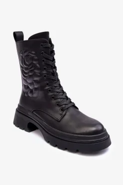 Damskie Damskie buty S.Barski Ocieplane Skórzane Workery Botki S.Barski MR870-25 Czarne