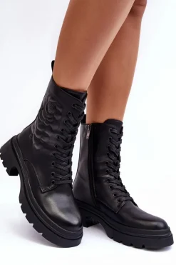 Damskie Damskie buty S.Barski Ocieplane Skórzane Workery Botki S.Barski MR870-25 Czarne