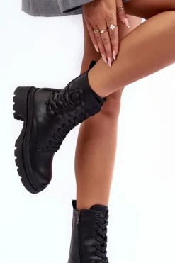 Damskie Damskie buty S.Barski Ocieplane Skórzane Workery Botki S.Barski MR870-25 Czarne