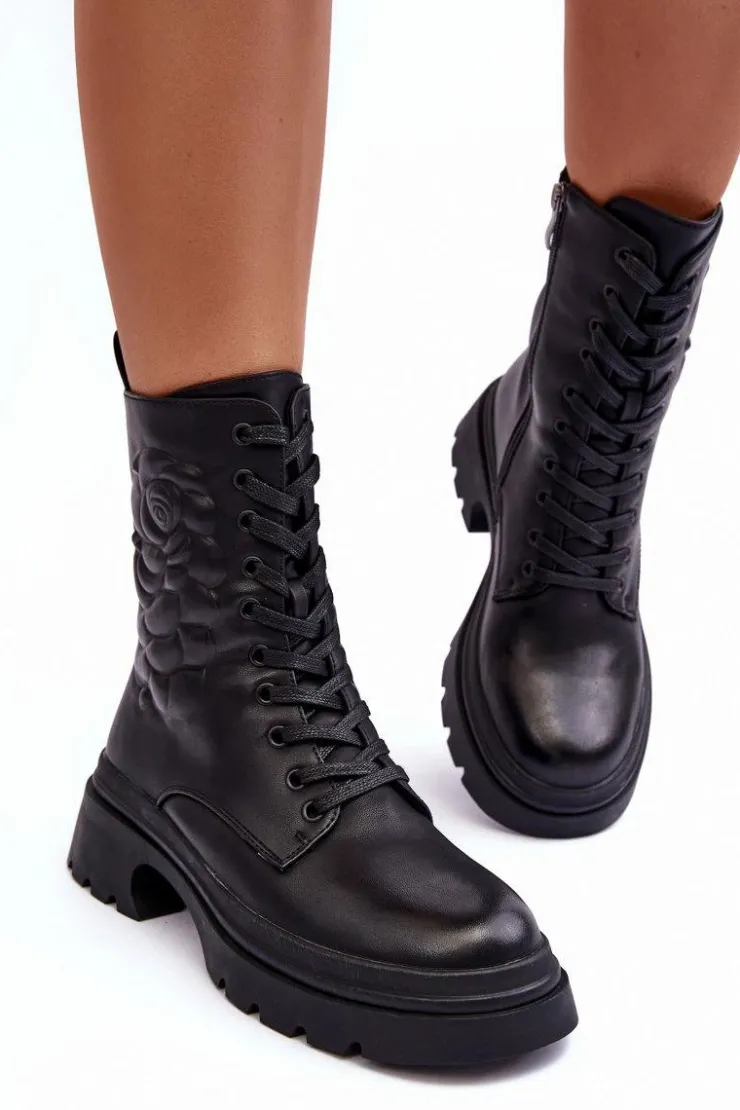 Damskie Damskie buty S.Barski Ocieplane Skórzane Workery Botki S.Barski MR870-25 Czarne