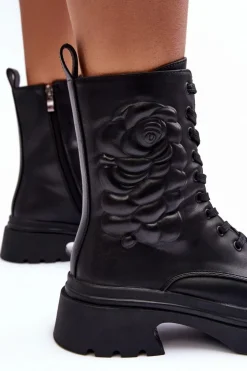 Damskie Damskie buty S.Barski Ocieplane Skórzane Workery Botki S.Barski MR870-25 Czarne