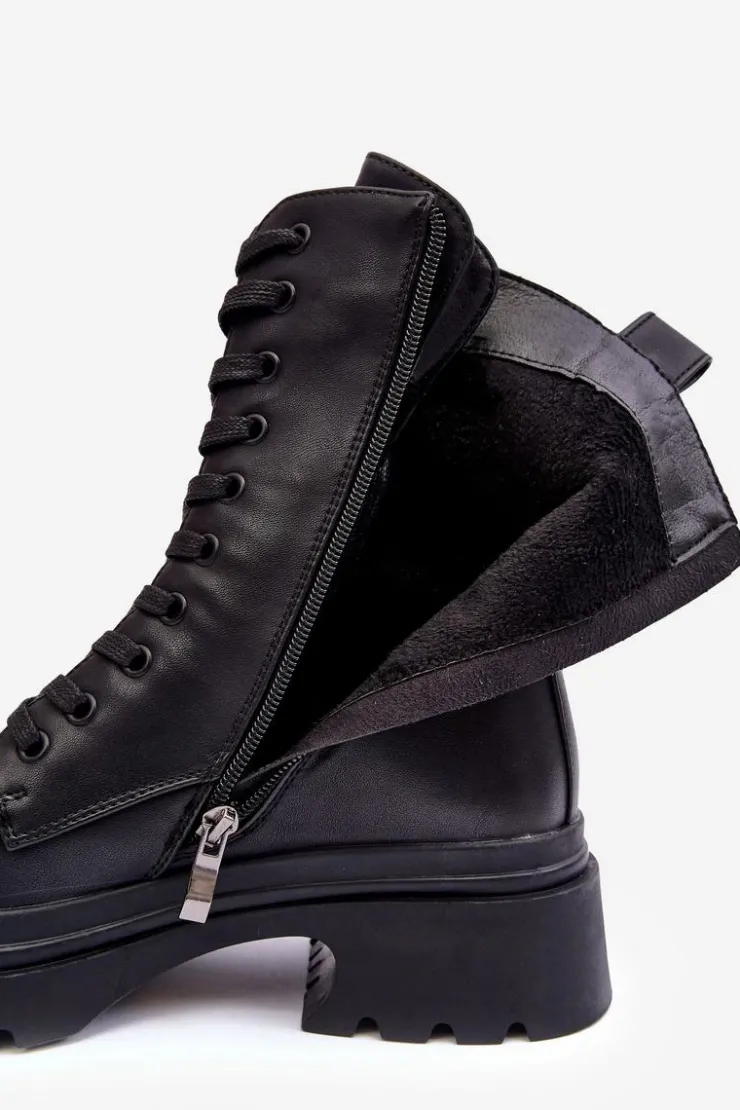 Damskie Damskie buty S.Barski Ocieplane Skórzane Workery Botki S.Barski MR870-25 Czarne