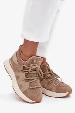 Clearance Boto Ocieplane Sneakersy Damskie Na Platformie Beżowe Juvira
