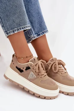 Damskie Boto Ocieplane Sneakersy Damskie Na Platformie Beżowe Florinda