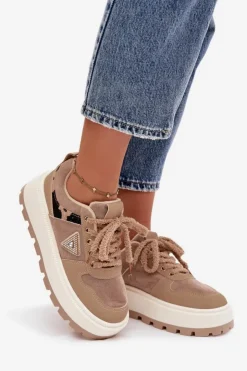 Damskie Boto Ocieplane Sneakersy Damskie Na Platformie Beżowe Florinda