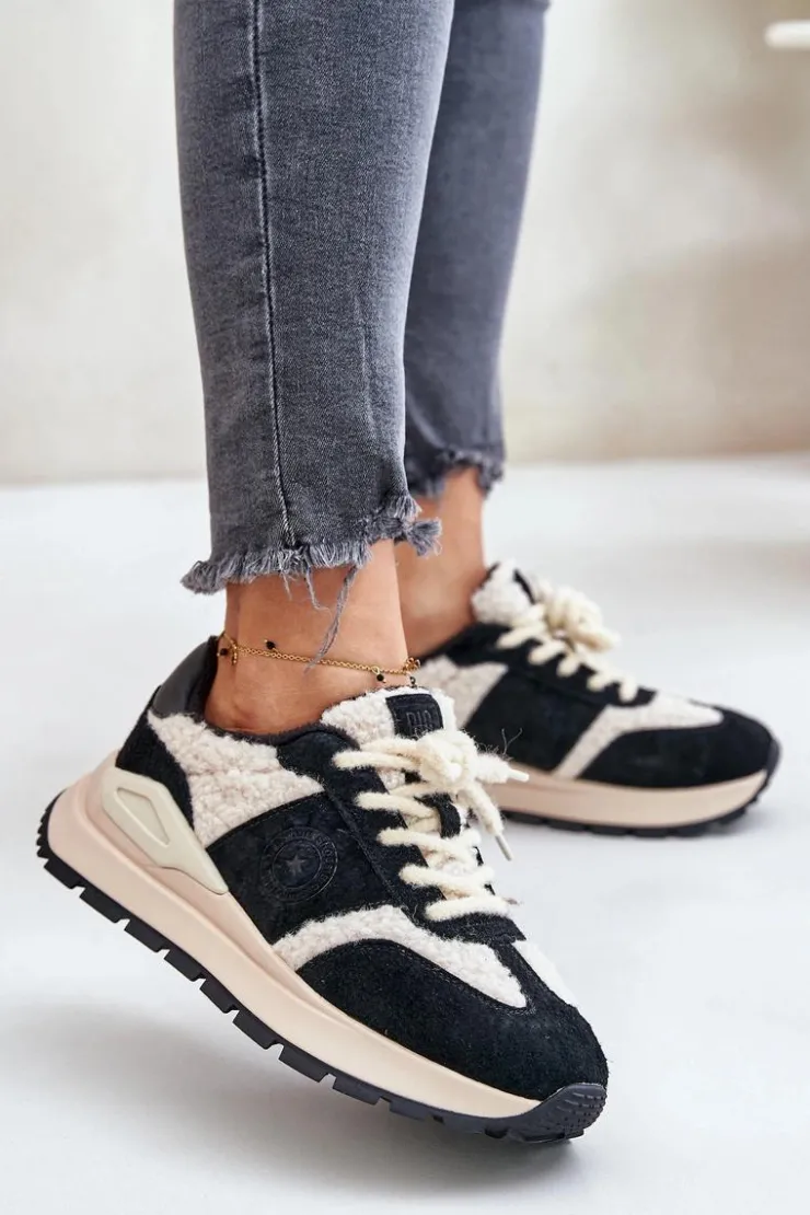 Big Star Shoes Buty Sportowe Big Star|Sneakersy Damskie*Ocieplane Sneakersy Damskie Skórzane Big Star OO274A318 HI-POLY SYSTEM Czarne Czarny