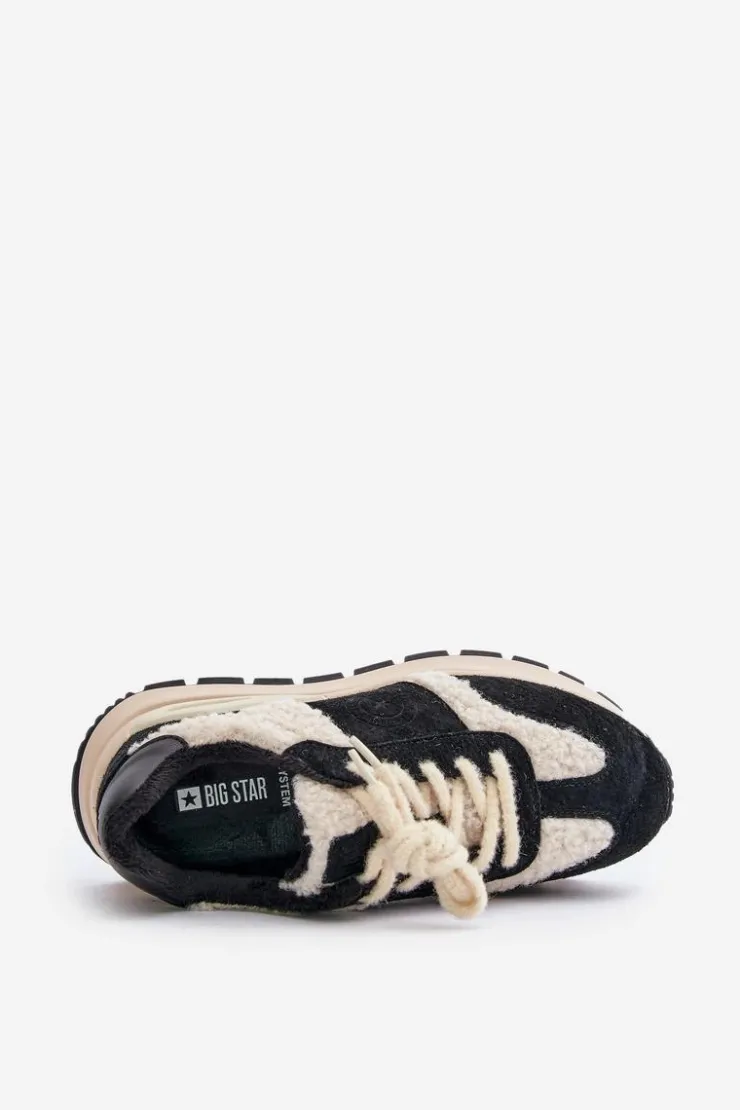Big Star Shoes Buty Sportowe Big Star|Sneakersy Damskie*Ocieplane Sneakersy Damskie Skórzane Big Star OO274A318 HI-POLY SYSTEM Czarne Czarny