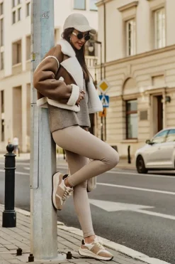 Damskie Big Star Shoes Ocieplane Sneakersy Damskie Skórzane Big Star OO274A317 HI-POLY SYSTEM Beżowe