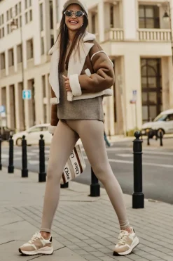 Damskie Big Star Shoes Ocieplane Sneakersy Damskie Skórzane Big Star OO274A317 HI-POLY SYSTEM Beżowe