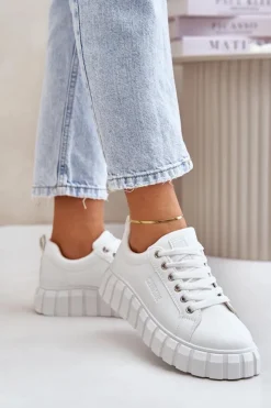 Big Star Shoes Ocieplane Sneakersy Damskie Big Star MM274616 Białe Biały