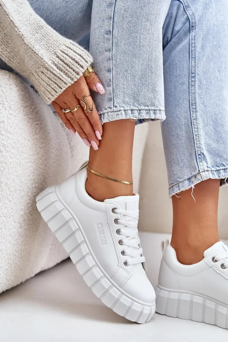 Big Star Shoes Ocieplane Sneakersy Damskie Big Star MM274616 Białe Biały