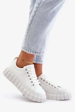 Big Star Shoes Ocieplane Sneakersy Damskie Big Star MM274616 Białe Biały