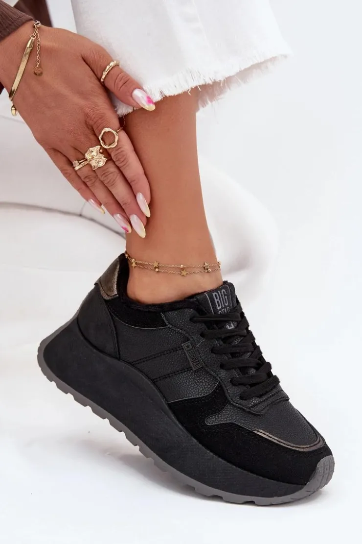 Big Star Shoes Buty Sportowe Big Star|Sneakersy Damskie*Ocieplane Sneakersy Damskie Na Platformie Big Star SS274007 HI-POLY SYSTEM Czarne Czarny