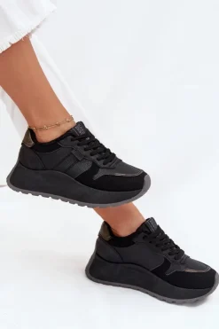 Big Star Shoes Buty Sportowe Big Star|Sneakersy Damskie*Ocieplane Sneakersy Damskie Na Platformie Big Star SS274007 HI-POLY SYSTEM Czarne Czarny