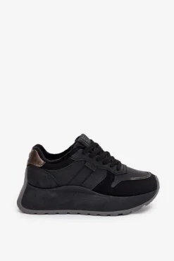 Big Star Shoes Buty Sportowe Big Star|Sneakersy Damskie*Ocieplane Sneakersy Damskie Na Platformie Big Star SS274007 HI-POLY SYSTEM Czarne Czarny