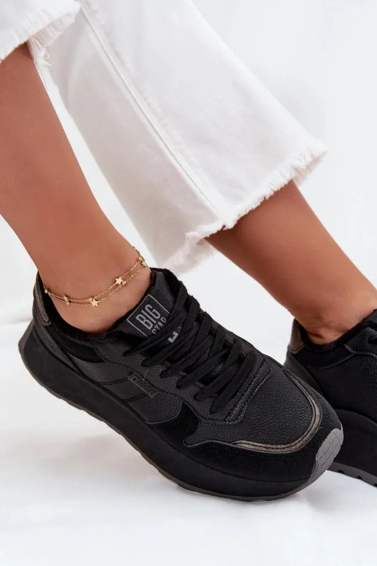 Big Star Shoes Buty Sportowe Big Star|Sneakersy Damskie*Ocieplane Sneakersy Damskie Na Platformie Big Star SS274007 HI-POLY SYSTEM Czarne Czarny