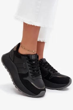 Big Star Shoes Buty Sportowe Big Star|Sneakersy Damskie*Ocieplane Sneakersy Damskie Na Platformie Big Star SS274007 HI-POLY SYSTEM Czarne Czarny